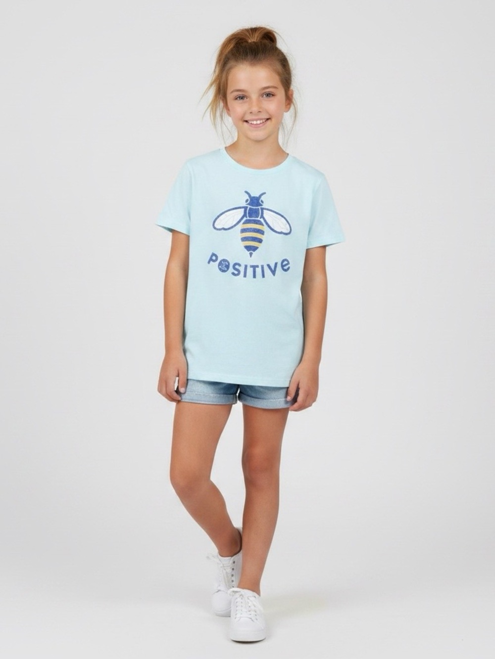 Youth Life Is Good Crusher Tee Bee Positive aqua turquoise blue LARGE cotton
